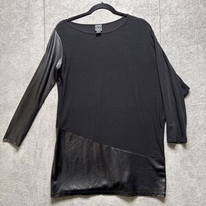 Clara Sun‎ Woo Top Small Black Vegan Leather Pullover Rock Goth Grunge Witchy